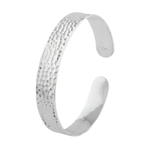 Bracelet ouvert en argent sterling 925 pur, texture martelée, fait main, élégant, pour femmes - Product Image 2