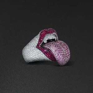 Anillo de cóctel rosa con forma de gota de agua de Imperial Jewels, para mujer, plata 925, engaste de bisel, diamantes micro pavé, joyería de lujo. - Product Image 4