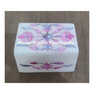 Handmade Marble Jewelry <b>Boxes</b> with Floral Design Light Pink and Blue Mother of Pearl Inlay Earing Jewelry Packaging <b>Boxes</b> - Product Image 3