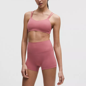 Ensemble de yoga rose sans couture pour femme, pantalon mi-taille longueur cheville, soutien-gorge de sport convertible à col rond, tenue d'entraînement 2 pièces - Product Image 1