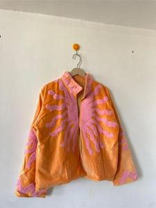 เสื้อแจ็คเก็ตกำมะหยี่สีส้มหรูหรา ลายปักซูซานีสีชมพู แขนยาว คอตั้ง สไตล์โบฮีเมียน เสื้อคลุมฤดูหนาวสำหรับผู้หญิง - Product Image 6