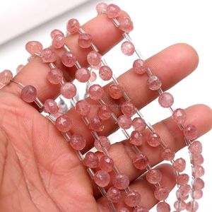 Perles de quartz fraise rose naturel facettées en forme d'oignon 7-9MM, perles de quartz fraise facettées en forme de goutte d'eau, perles briolette 8 pouces - Product Image 5