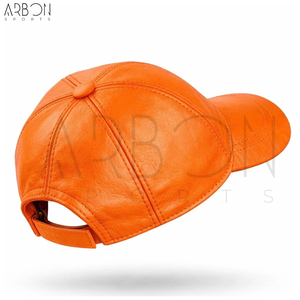 2026 Custom Logo High Quality Waterproof Premium Vibrant Orange <b>Men</b> Women <b>Winter</b> Autumn Outdoor Leather Baseball <b>Caps</b> - Product Image 3