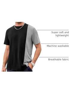 T-shirt à manches courtes et col rond pour hommes, avec empiècements contrastés, bicolore, léger, décontracté, mode streetwear pour hommes - Product Image 5
