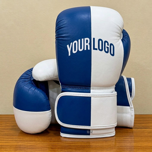 Gants de boxe en cuir PU bleu et blanc avec logo personnalisé, 16 oz, fermeture auto-agrippante, équipement d'entraînement pour adultes, équipement de protection pour le sparring et les combats - Product Image 6