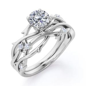 Nature Style 925 <b>Sterling</b> <b>Silver</b> Moissanite Wedding <b>Ring</b> <b>Set</b> 1 Carat Brilliant Cut Prong Setting Certified Engagement <b>Ring</b> for - Product Image 3