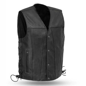 เสื้อกั๊กหนังแท้สำหรับผู้ชาย สไตล์ไบค์เกอร์ คลับ สไตล์เวสต์โค้ท - Product Image 1