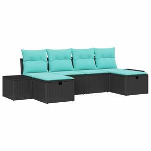 Ensemble de canapés de jardin en polyrotin noir 6 pièces avec coussins, meubles d'extérieur confortables - Product Image 2