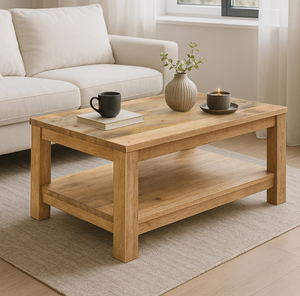 Mesa de Centro de Madera de Mango Sólida con Diseño Antiguo Minimalista, Altura Ajustable, Móvil, Multifuncional, Fácil de Montar - Product Image 3