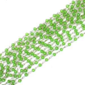 Chaîne de chapelet en préhnite verte hydro, perles rondelles facettées de 3 mm, fil plaqué argent, chaîne de bijoux enroulée, fourniture - Product Image 2