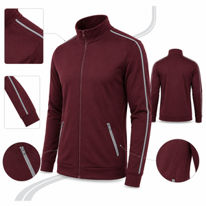 Men's Maroon Full-Zip Sporty Racer <b>Jacket</b> With <b>Silver</b> Stripes And Side Pockets Breathable Polyester Training <b>Jacket</b> Autumn Wear - Product Image 4
