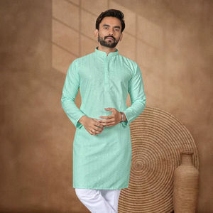 Ensemble Kurta Pajama en Rayonne Brodé Chikankari pour Hommes – Vêtement Ethnique Indien Traditionnel pour Mariage et Fêtes - Product Image 1