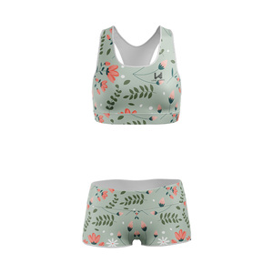 Custom Logo Women's Plus Size Yoga 2 Piece Set Seamless Elastic Waist Mid Shorts Breathable Ribbed Sleeveless Bra 100% polyester - Product Image 5