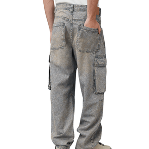 Men's Washed Denim Cargo Jeans Mid Waist 2025 Summer New American Vintage Loose Casual <b>Boot</b> Cut Long Versatile Outdoor <b>Pants</b> - Product Image 2