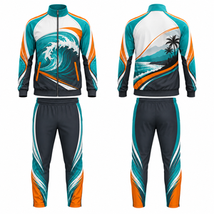 Ensemble de survêtement unisexe d'été à fermeture éclair intégrale, ensemble de jogging sportif, séchage rapide, polyester, design imprimé photo avec poches latérales - Product Image 1