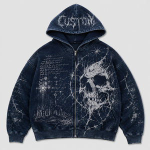 Men’s Vintage Distressed Black Zip-Up Hoodie with Rhinestone Thorn Graphic <b>Gothic</b> Streetwear Sweatshirt, Oversized Casual Hoodie - Product Image 3