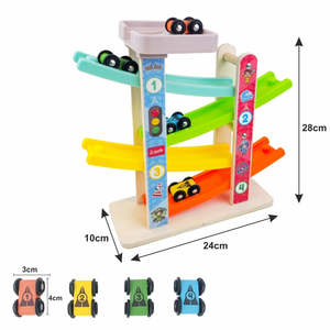 Wudly 4 niveaux en bois voiture rampe Racer jouet éducatif pour tout-petits pour la motricité fine coordination œil-main jeu imaginatif 4 - Product Image 6