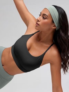 Female Split Back Strap Athletic Bralette Scoop Neck Line Lightweight Yoga <b>Crop</b> <b>Top</b> High Stretch Wholesale Garment Base - Product Image 5