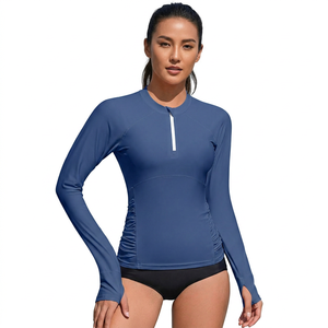 <b>Women's</b> Adults 1/4 Zip Rash Guard Blue Full Sleeve Anti-Uv Breathable <b>Swim</b> Top Eco-Friendly Quick Dry Polyester Sport <b>Shirt</b> - Product Image 3