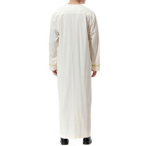 Qamis blanc brodé pour homme, manches longues, col rond, fermeture éclair, style Dubaï, pour hommes musulmans, collection 2026 - Product Image 3