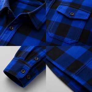 Camisa de Franela a Cuadros de Manga Larga Personalizable de Alta Calidad para Hombre, Corte Regular, Casual, Azul y Negro, Tejido Entrecruzado, Manga Larga, Cuello Camisero - Product Image 4