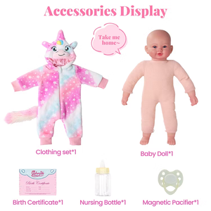 Muñeca <span class=keywords><strong>Reborn</strong></span> de Vinilo de 17 Pulgadas Babeside Lyle, Unisex, Recién Nacido, Ojos Abiertos, Cuerpo de Tela, con Sudadera de Unicornio - Product Image 4