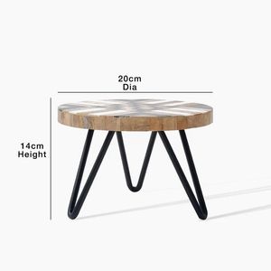 Soporte redondo de madera para pasteles, expositor de postres con patrón geométrico y patas de metal, ideal para fiestas, bodas, panaderías, cafeterías y restaurantes. - Product Image 5