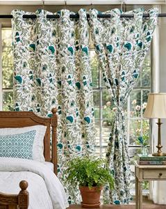 Rideaux de luxe en coton premium à œillets, imprimés à la serigraphie, avec cordes, pour une décoration élégante des fenêtres du salon et de la chambre, motif floral traditionnel - Product Image 2