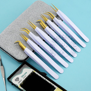 Premium Diamond Grip Eyelash Tweezers White Color Isolation Lightweight Private Label Fiber Tip Volume Lash Tweezers - Product Image 6