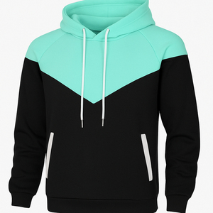 Sudadera con Capucha para Hombre, Diseño Color Block, Manga Raglán, Corte Regular, Informal, para Otoño, con Bolsillos, Tejido Negro y Verde Menta - Product Image 4