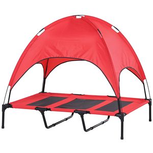 Cuccia e Arredo per Animali Domestici: Lettino Rialzato Rosso per Cani con Tettuccio Parasole Portatile da 48 x 36 Pollici, Protezione UV e Raffreddamento - Product Image 1