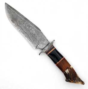 Couteau de survie à lame fixe en acier Damas fait main, manche personnalisé en bois de cerf, outil utilitaire de camping et de survie, type Bowie - Product Image 2