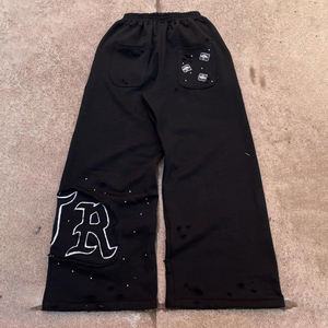 Ensemble survêtement streetwear décontracté pour homme : Hoodie court oversize personnalisé et pantalon de survêtement large en coton léger effet usé - Product Image 2