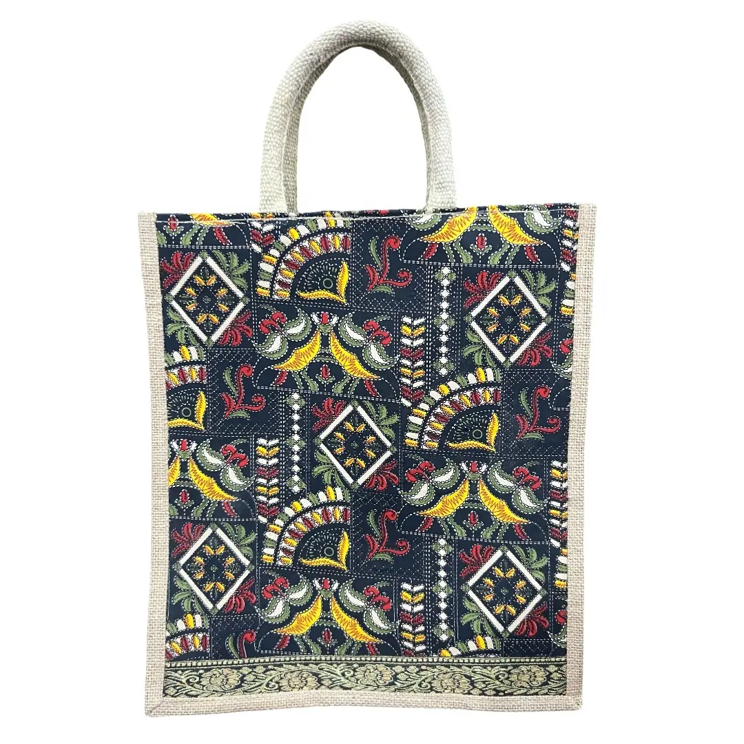 Sacola de compras de serapilheira ecológica e reutilizável com logotipo personalizado para mulheres, sacola de compras para presentes, juta da Índia