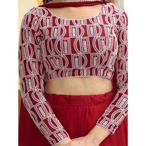 Stunning <b>Red</b> <b>Sequins</b> Georgette Party Wear Lehenga Choli With Dupatta - Product Image 1