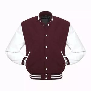 Veste universitaire en cuir véritable personnalisée pour hommes, col montant, nouveau design, veste de collège, logo brodé, veste Letterman, vente en gros - Product Image 3