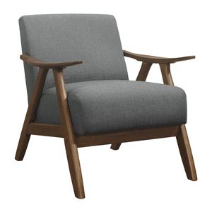Poltrona Moderna da Soggiorno in Tessuto Grigio con Finitura in Legno di Noce, Cuscino per Schienale e Seduta, Arredamento per la Casa - Product Image 5
