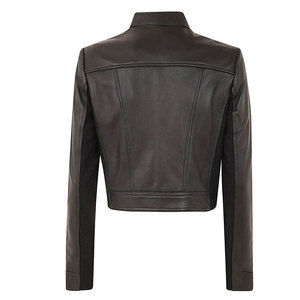 <b>Women's</b> Genuine Sheep Skin Bomber <b>Jacket</b> Full Sleeve Zipper Closure Stand Collar Regular Length Solid Color Breathable Quick Dry - Product Image 2