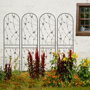 Set di 4 tralicci da giardino in metallo antiruggine 220 cm x 50 cm neri, supporto per piante rampicanti e decorazioni a forma di farfalla per esterni - Product Image 1