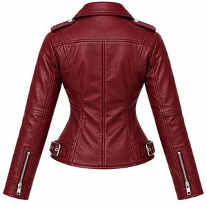 Chaqueta de cuero para mujer al por mayor, estilo motero, con cremallera asimétrica, abrigo de cuero ajustado personalizado para mujer - Product Image 2