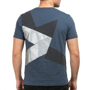 T-shirt pour homme de qualité supérieure avec panneaux géométriques, en coton premium, respirant, tissu doux, manches courtes, col rond, streetwear décontracté - Product Image 5