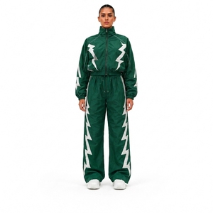 Nylon Tracksuit <b>Set</b> Black Athletic Jacket and Pants for Sports Training Fitness Workout Running and Outdoor Activities - Product Image 1