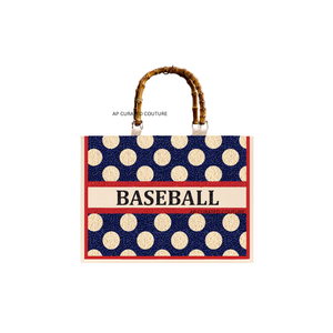Sac fourre-tout en toile à motifs de points de baseball, orné de perles, avec poignée en toile et fermeture éclair, approuvé pour les stades, cadeau d'esprit d'équipe pour les fans de baseball - Product Image 2