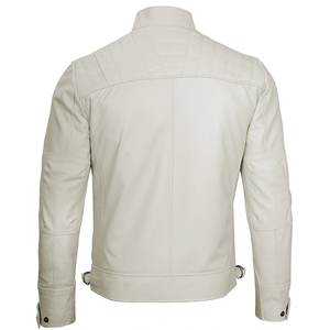 Nueva chaqueta de cuero vintage blanca con cremallera y logotipo personalizado para hombre, chaquetas para hombre, chaqueta de invierno de alta calidad, chaqueta estilo streetwear. - Product Image 2