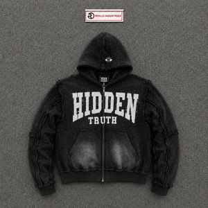 Sudadera con capucha con cremallera PREMIUM BLACK GRAPHIC HIDDEN TRUTH, estilo oversize, informal, de algodón tejido, con logo estampado frontal, estilo otoñal, COMFORT - Product Image 5