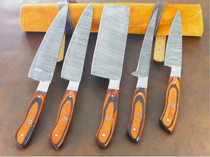 ชุดมีดเชฟอเนกประสงค์ 5 ชิ้น ทำมือจากเหล็กกล้าคาร์บอนสูง ด้ามไม้ ใบมีดแบบ Fixed Blade รับผลิตตามแบบ OEM ปรับแต่งได้ รับประกัน 3 ปี - Product Image 3