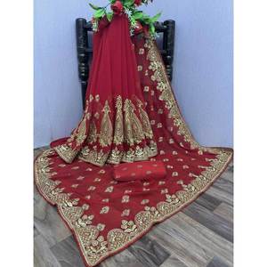 Party Wear Embroidery Work <b>Saree</b> with Unstitched <b>Blouse</b> - Product Image 1