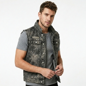 Streetwear Casual Autumn Breathable Denim <b>Vest</b> Custom Printed Studded Jacket Sustainable Solid Color High Quality Cotton <b>Vest</b> - Product Image 5