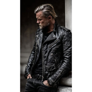 Blouson de moto d'hiver coupe-vent grande taille pour homme avec fermeture éclair et col montant en cuir PU - Product Image 2