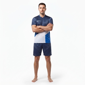 Camiseta de entrenamiento de fútbol personalizada OEM para hombre, nombre del jugador personalizado, nombre del equipo, 100% poliéster, cuello en V, conjunto de camiseta de manga corta y pantalones cortos - Product Image 4